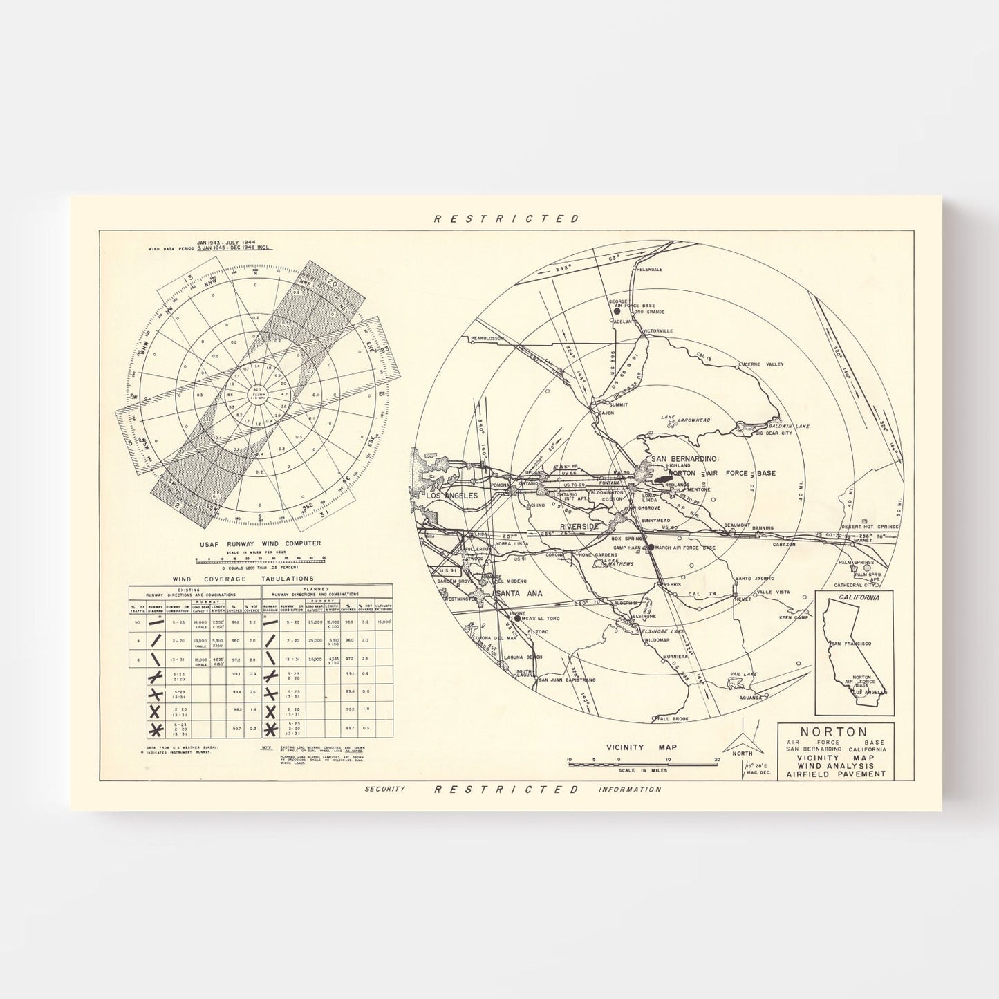 Vintage Map of Norton Air Force Base Vicinity, California, 1952