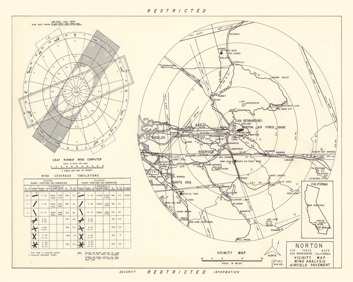 Vintage Map of Norton Air Force Base Vicinity, California, 1952