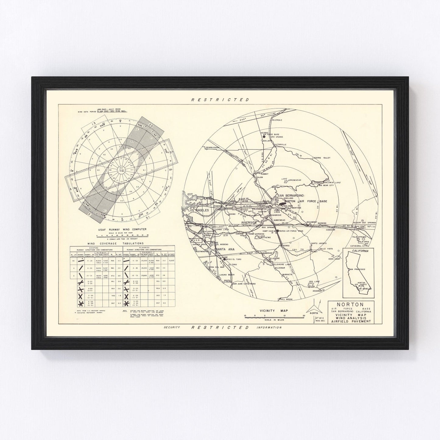 vintage map of Norton Air Force Base vicinity, California, 1952