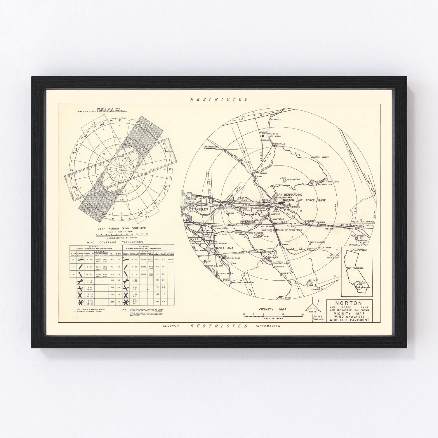 vintage map of Norton Air Force Base vicinity, California, 1952