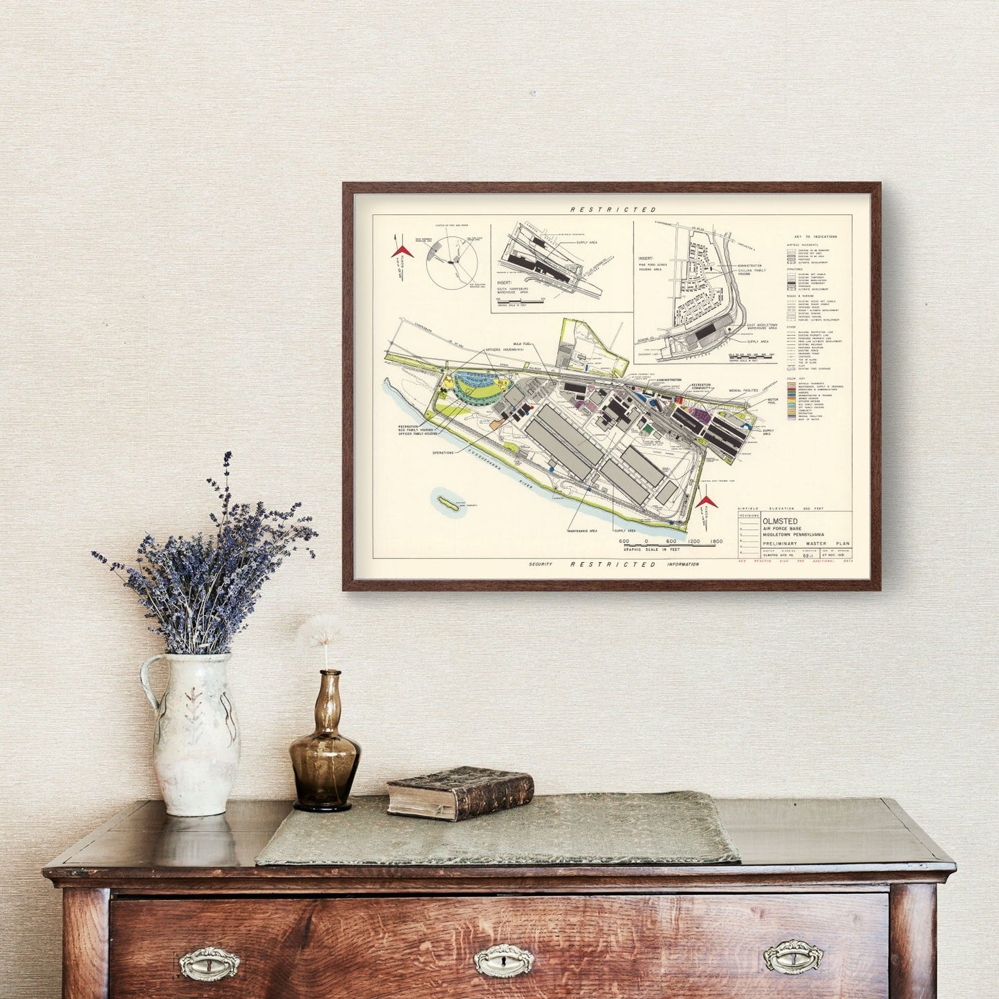 Vintage Map of Olmsted Air Force Base, Middletown, Pennsylvania, 1951