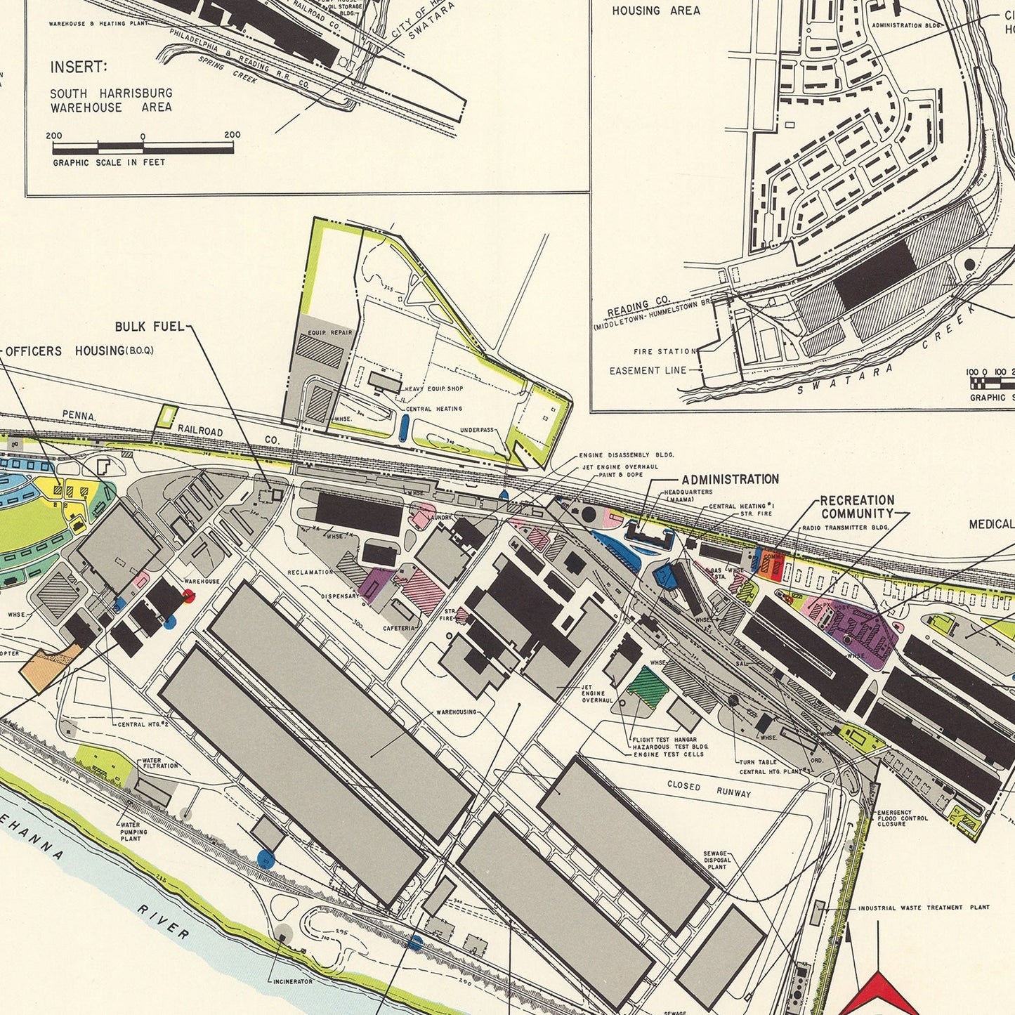 Vintage Map of Olmsted Air Force Base, Middletown, Pennsylvania, 1951