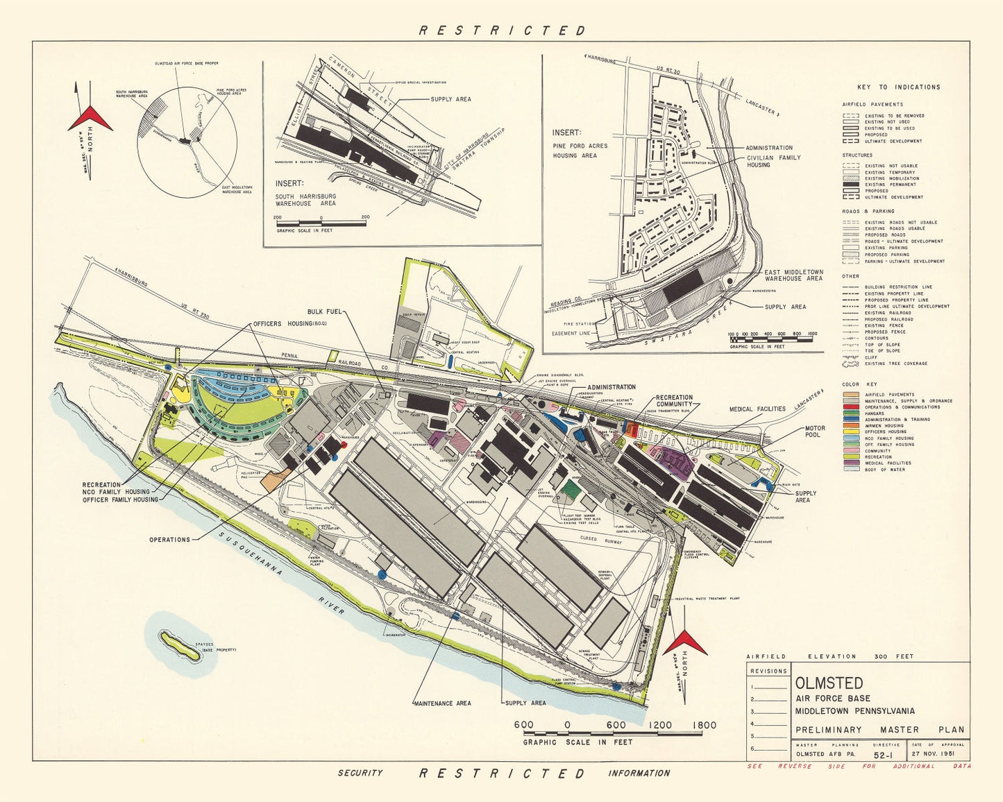 Vintage Map of Olmsted Air Force Base, Middletown, Pennsylvania, 1951