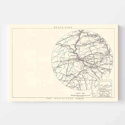 Vintage Map of Olmsted Air Force Base Vicinity, Pennsylvania, 1951