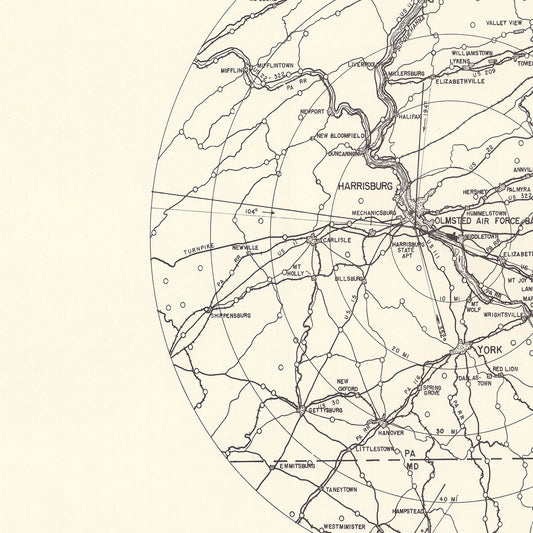 Vintage Map of Olmsted Air Force Base Vicinity, Pennsylvania, 1951