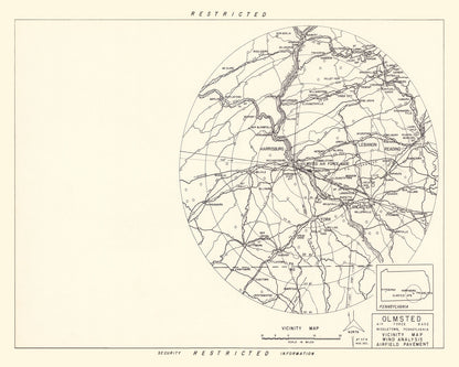 Vintage Map of Olmsted Air Force Base Vicinity, Pennsylvania, 1951