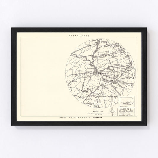 vintage map of Olmsted Air Force Base vicinity, Pennsylvania, 1951