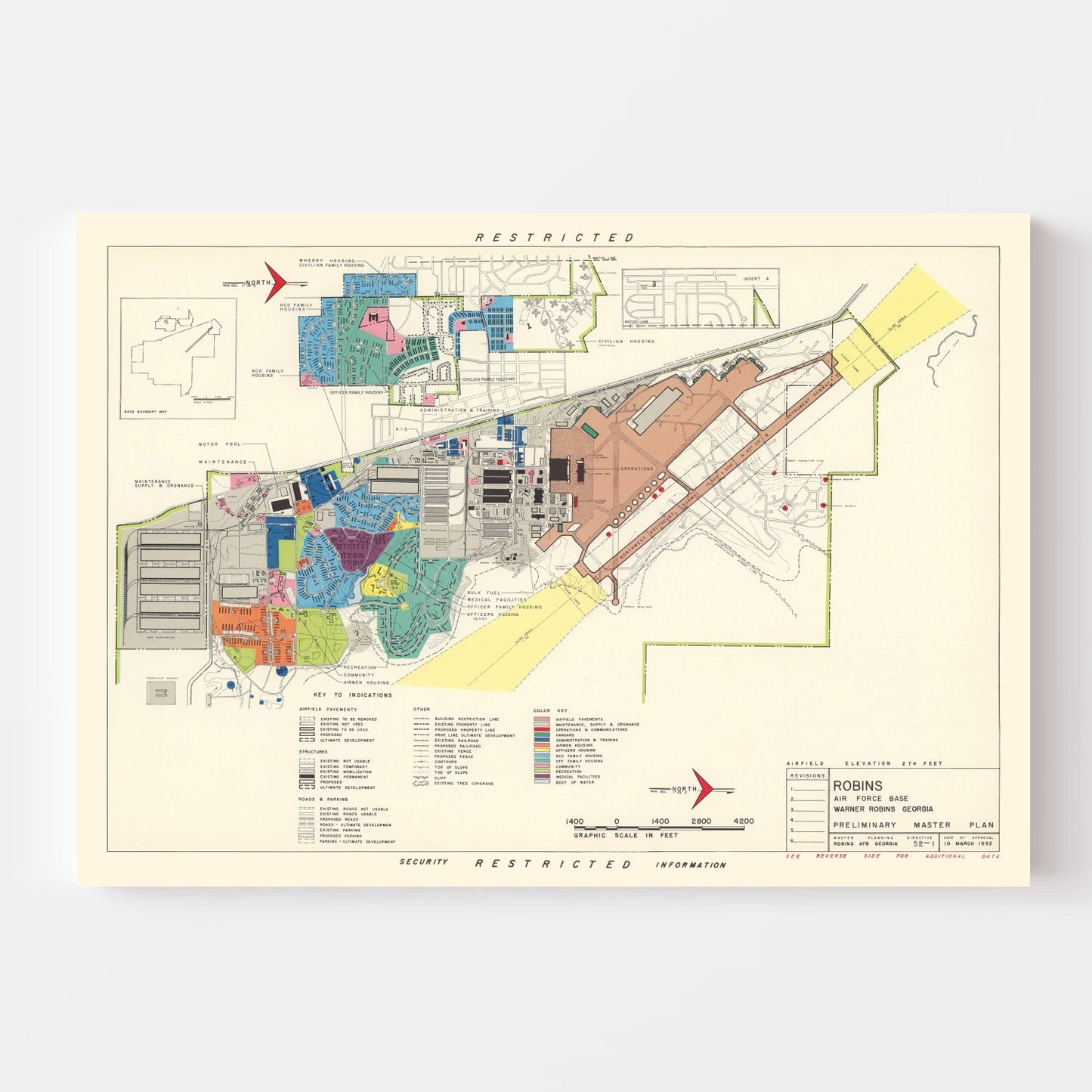 Vintage Map of Warner Robins, Georgia (Robins Air Force Base), 1952