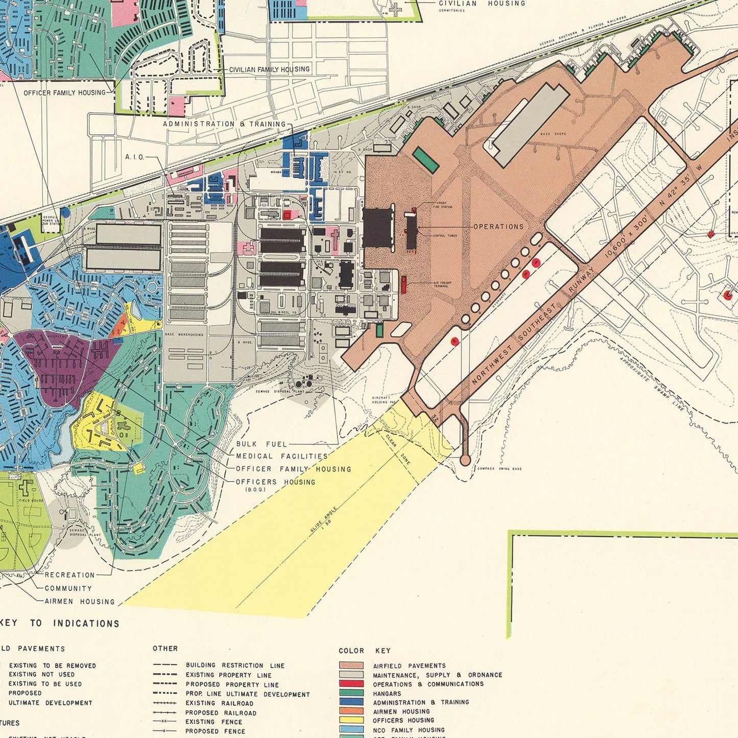 Vintage Map of Warner Robins, Georgia (Robins Air Force Base), 1952