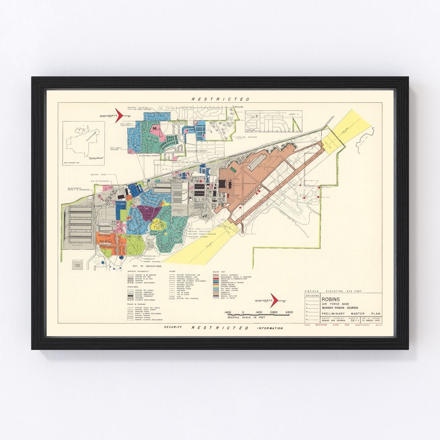 Vintage map of Warner Robins, Georgia, 1952