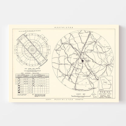 Vintage Map of Robins Air Force Base, Georgia, 1952