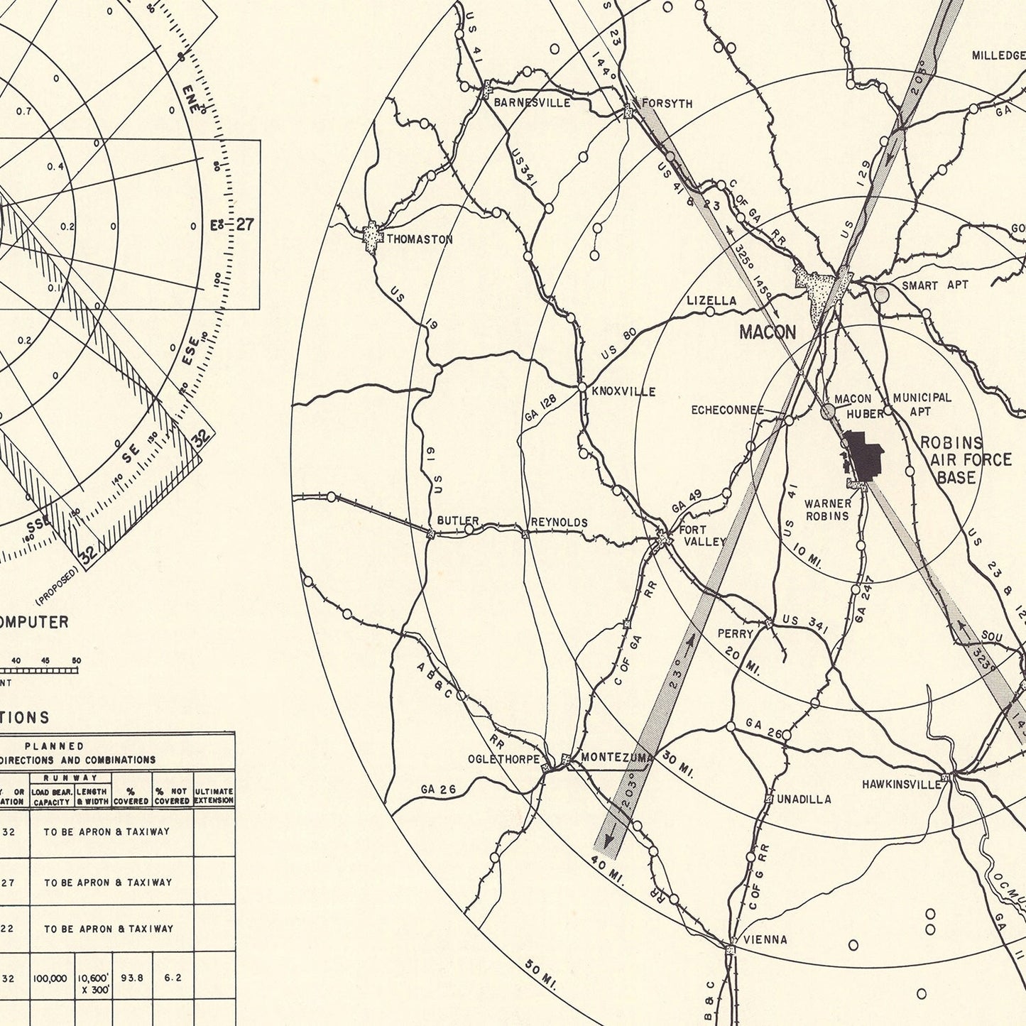 Vintage Map of Robins Air Force Base, Georgia, 1952