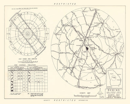 Vintage Map of Robins Air Force Base, Georgia, 1952