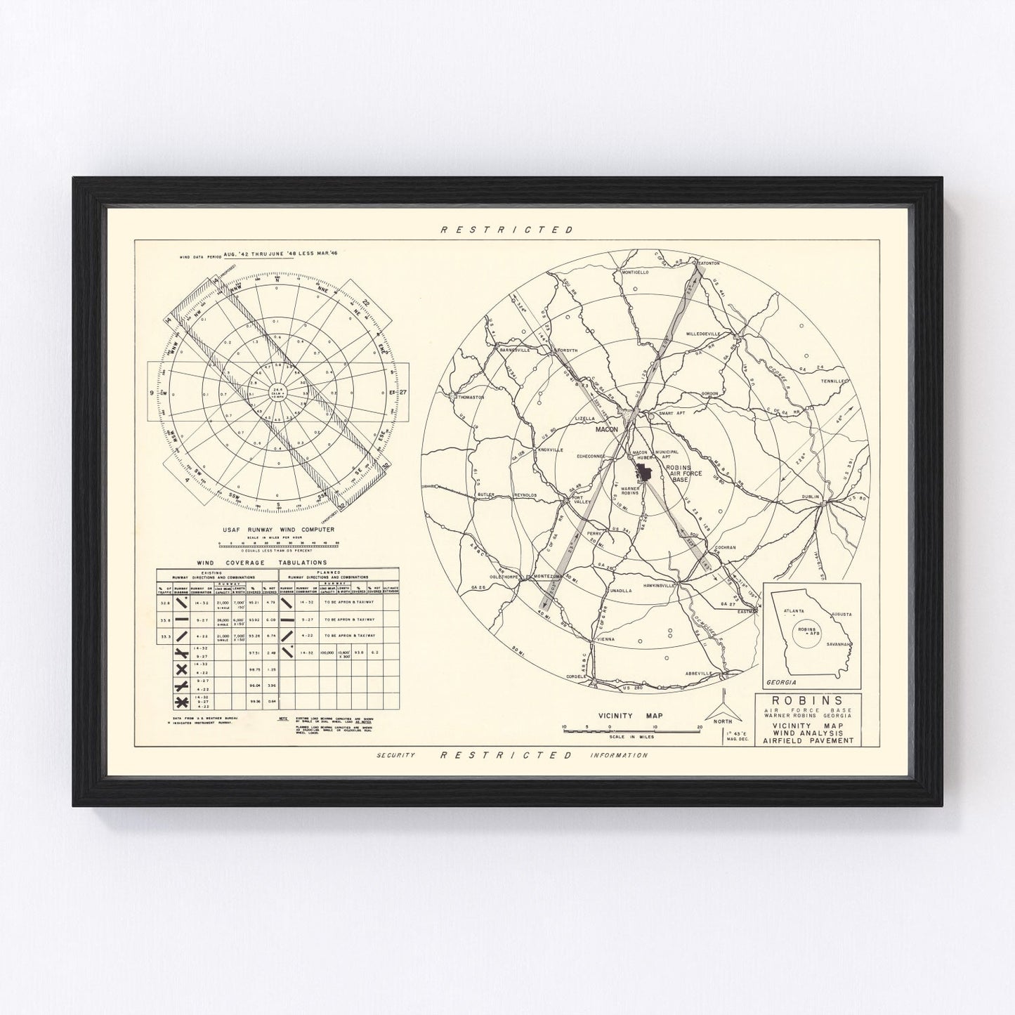 vintage map of Robins Air Force Base vicinity, Georgia, 1952