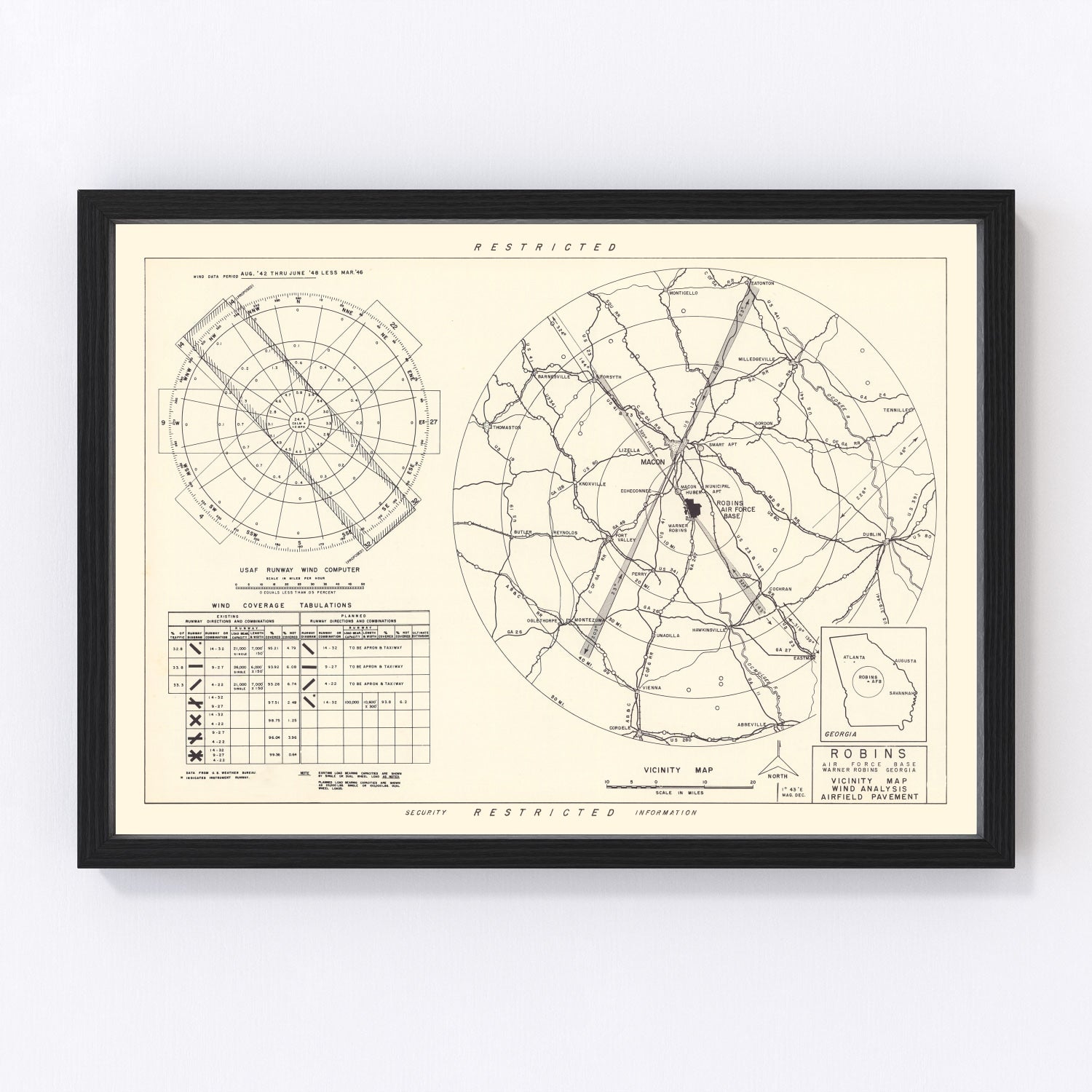 vintage map of Robins Air Force Base vicinity, Georgia, 1952