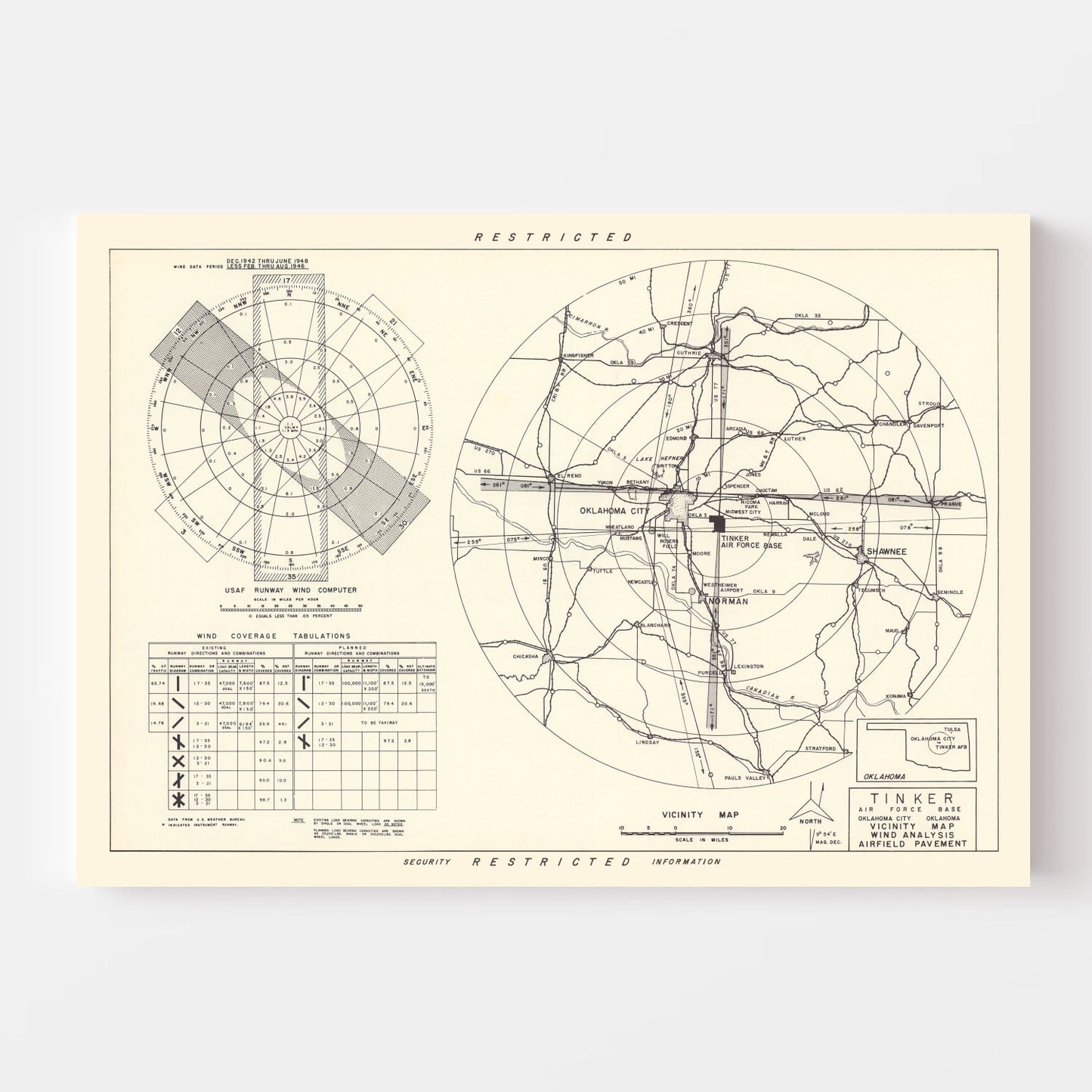 Vintage Map of Tinker Air Force Base Vicinity, 1952
