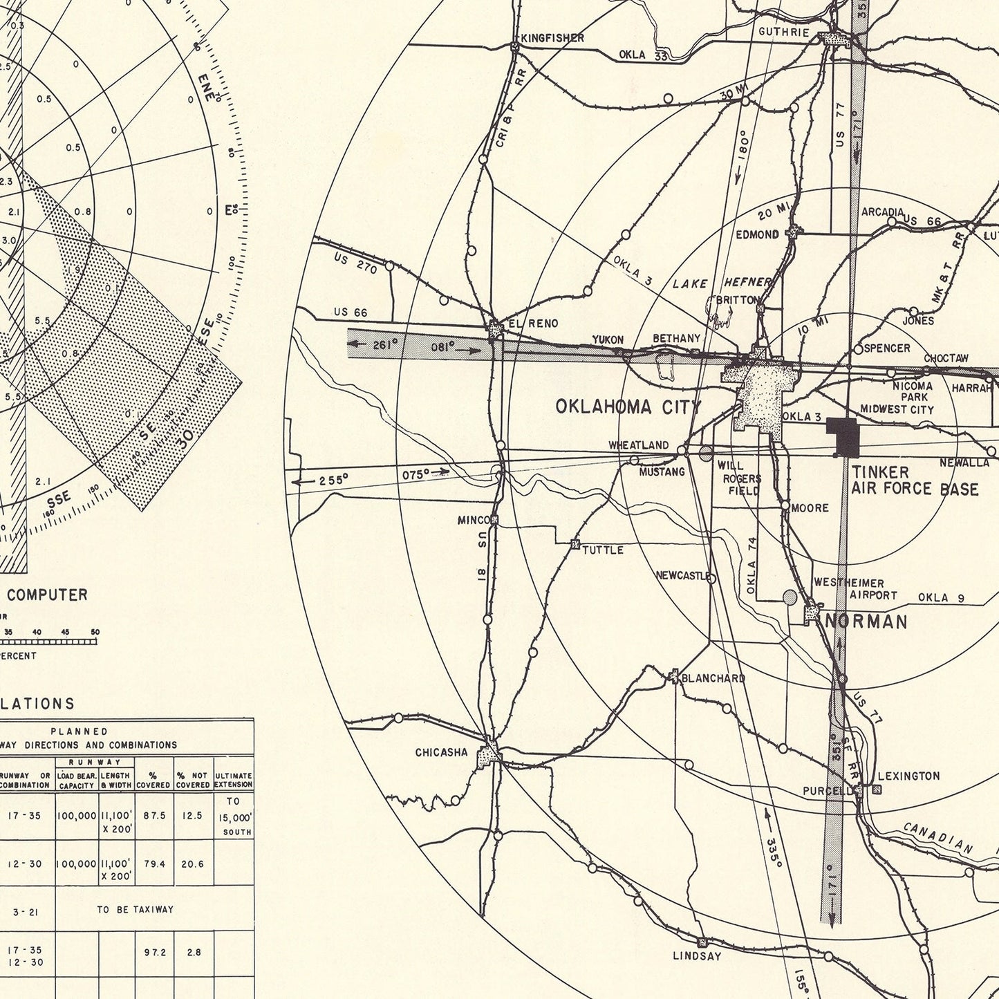 Vintage Map of Tinker Air Force Base Vicinity, 1952