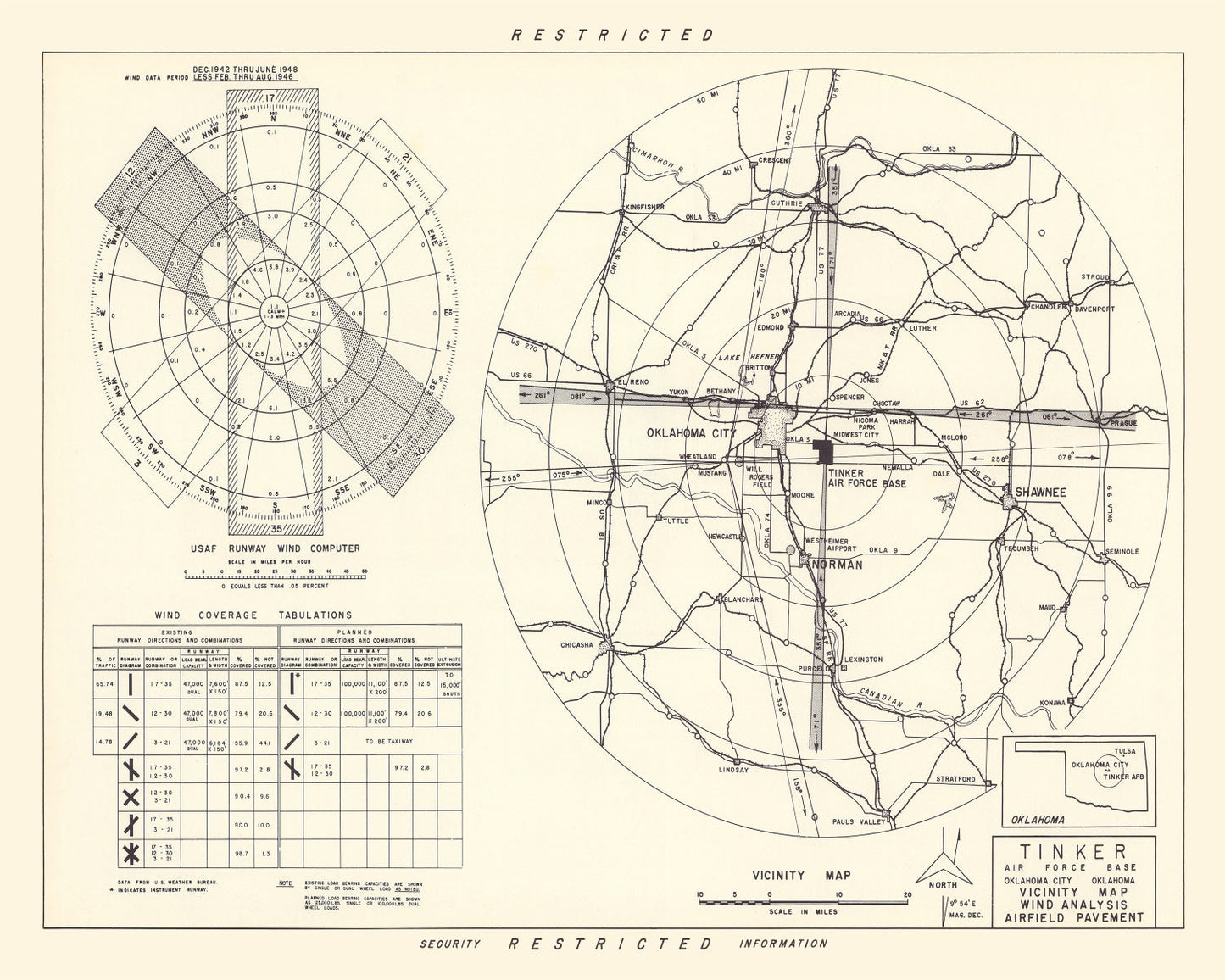 Vintage Map of Tinker Air Force Base Vicinity, 1952