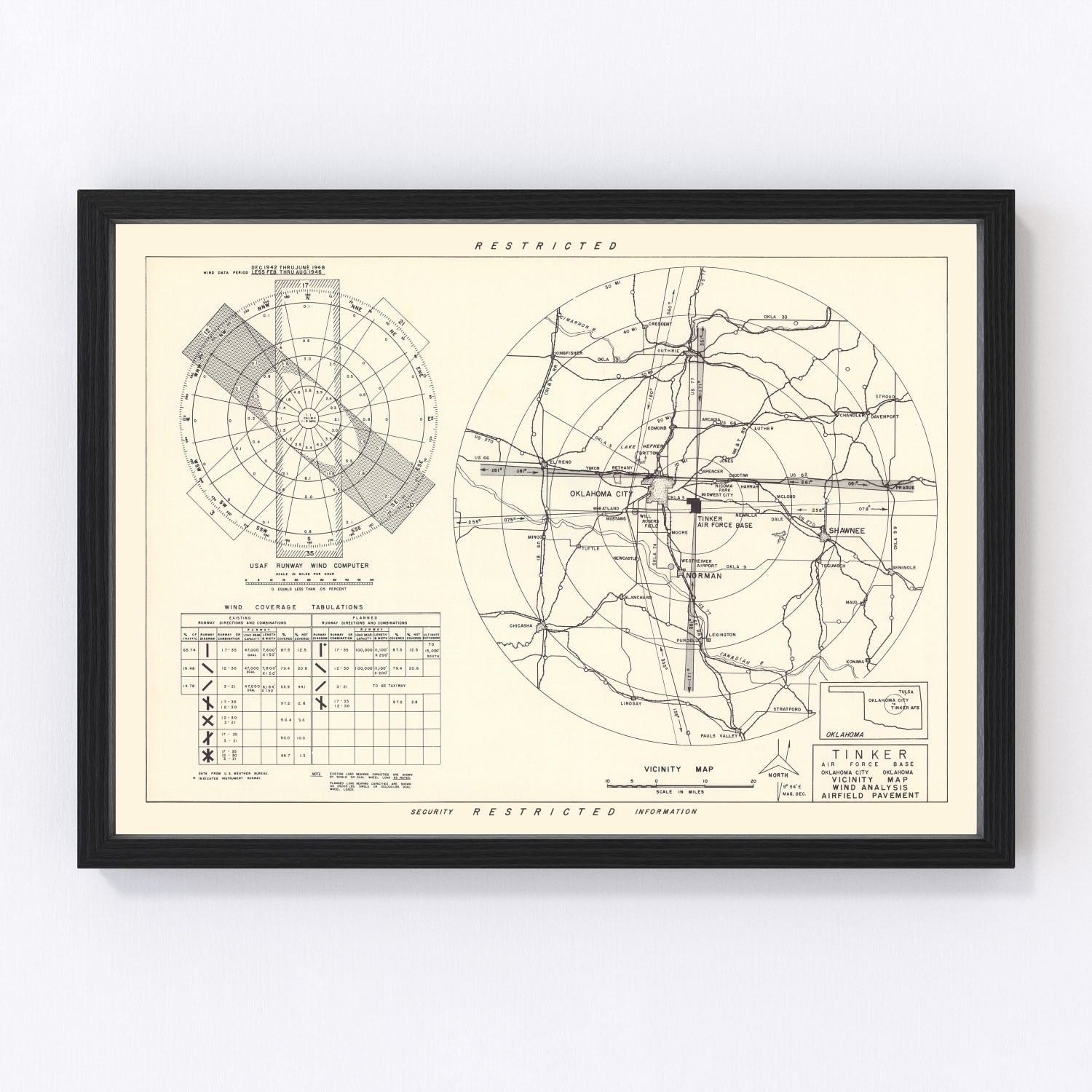 vintage map of Tinker Air Force Base vicinity, 1952