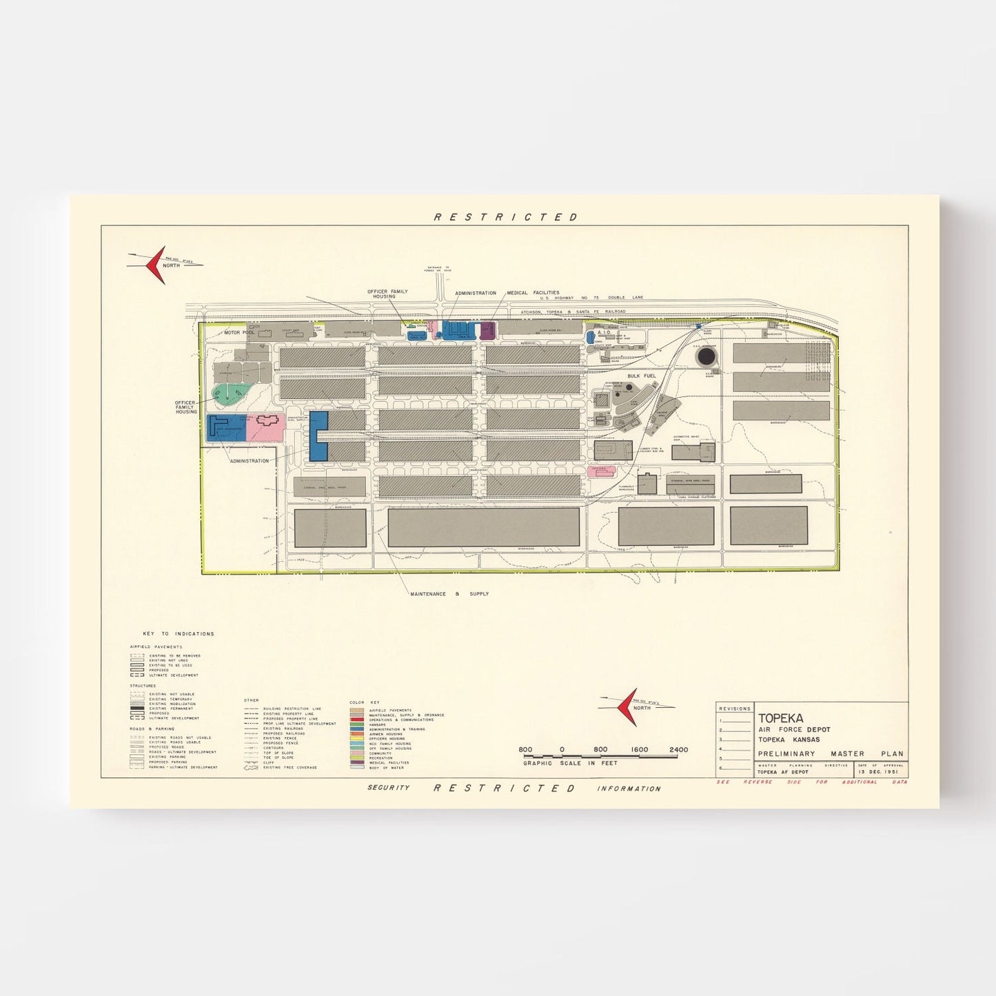 Vintage Map of Topeka, Kansas, 1951