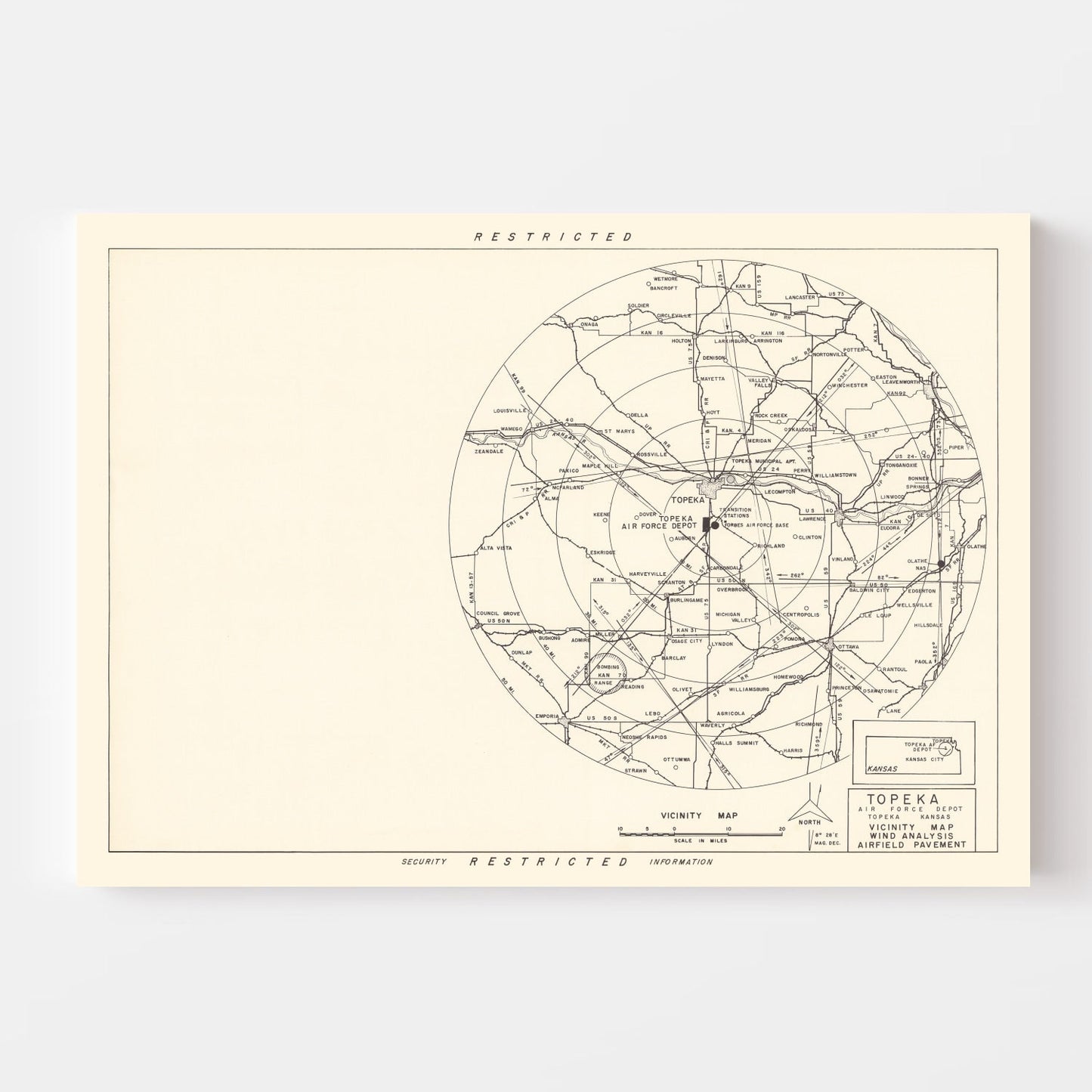 Vintage Map of Topeka Air Force Depot Vicinity, 1951