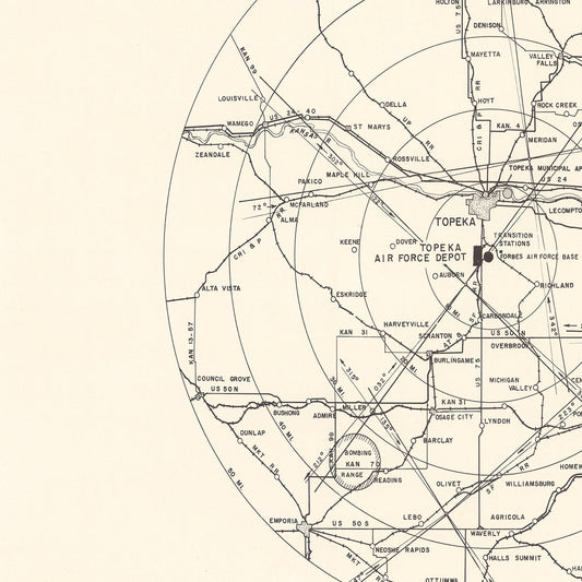 Vintage Map of Topeka Air Force Depot Vicinity, 1951