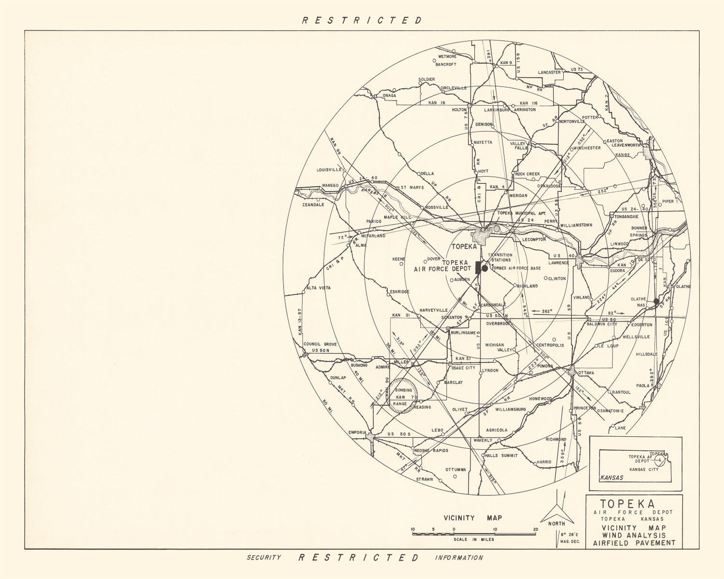 Vintage Map of Topeka Air Force Depot Vicinity, 1951