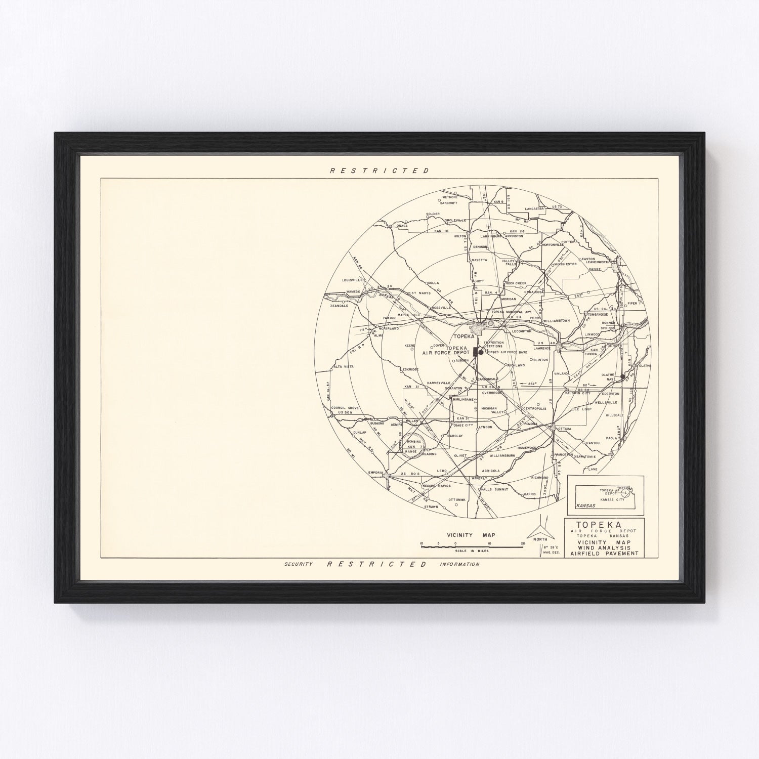 vintage map of Topeka Air Force Depot vicinity, 1951