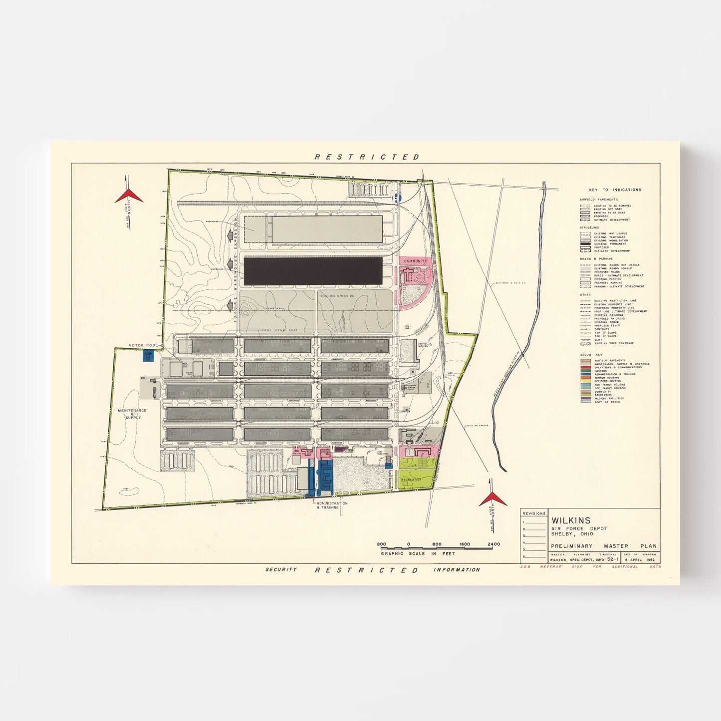 Vintage Map of Wilkins Air Force Depot, Pennsylvania, 1952