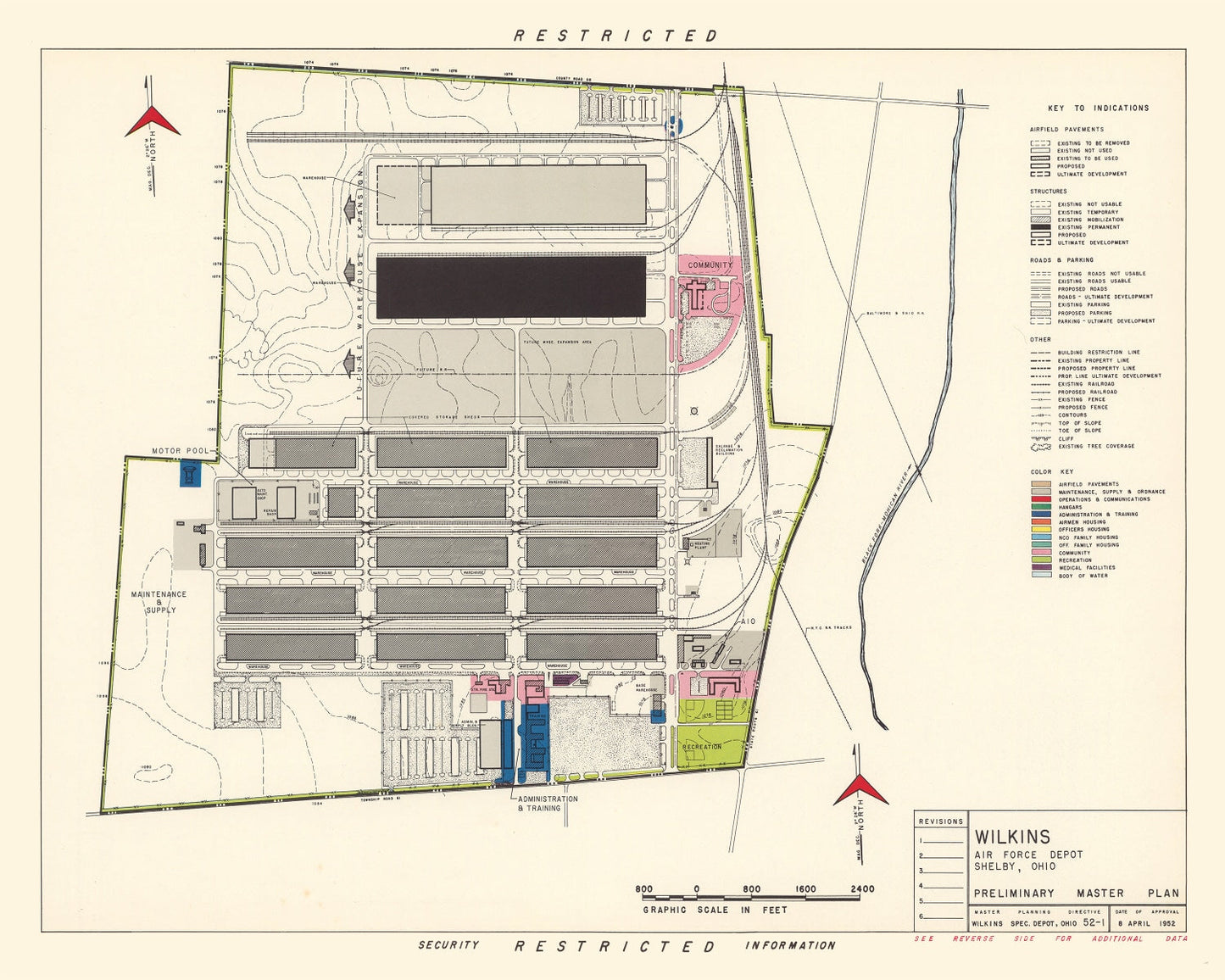Vintage Map of Wilkins Air Force Depot, Pennsylvania, 1952