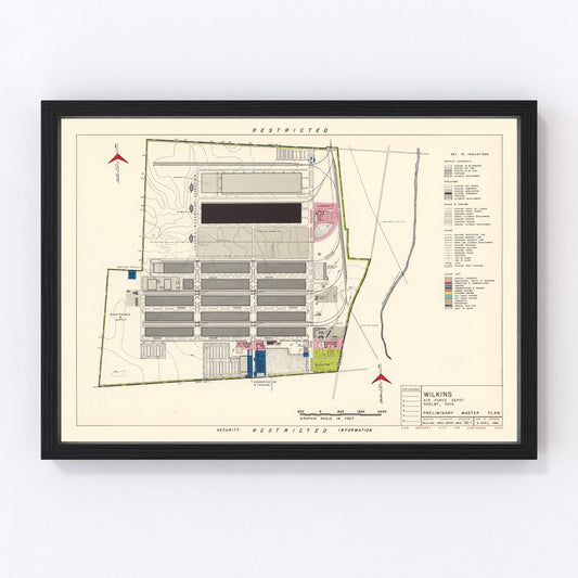 Vintage map of Wilkins Air Force Depot, Pennsylvania, 1952, Cold War era installation