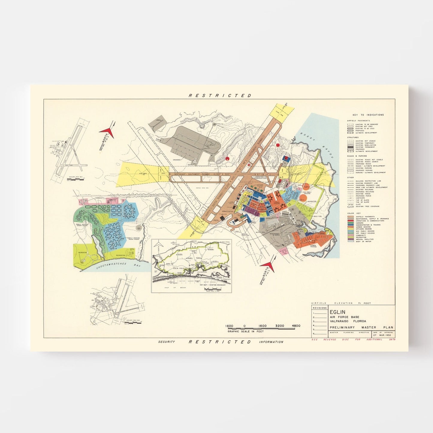 Vintage Map of Valparaiso and Eglin AFB Area, Florida, 1952