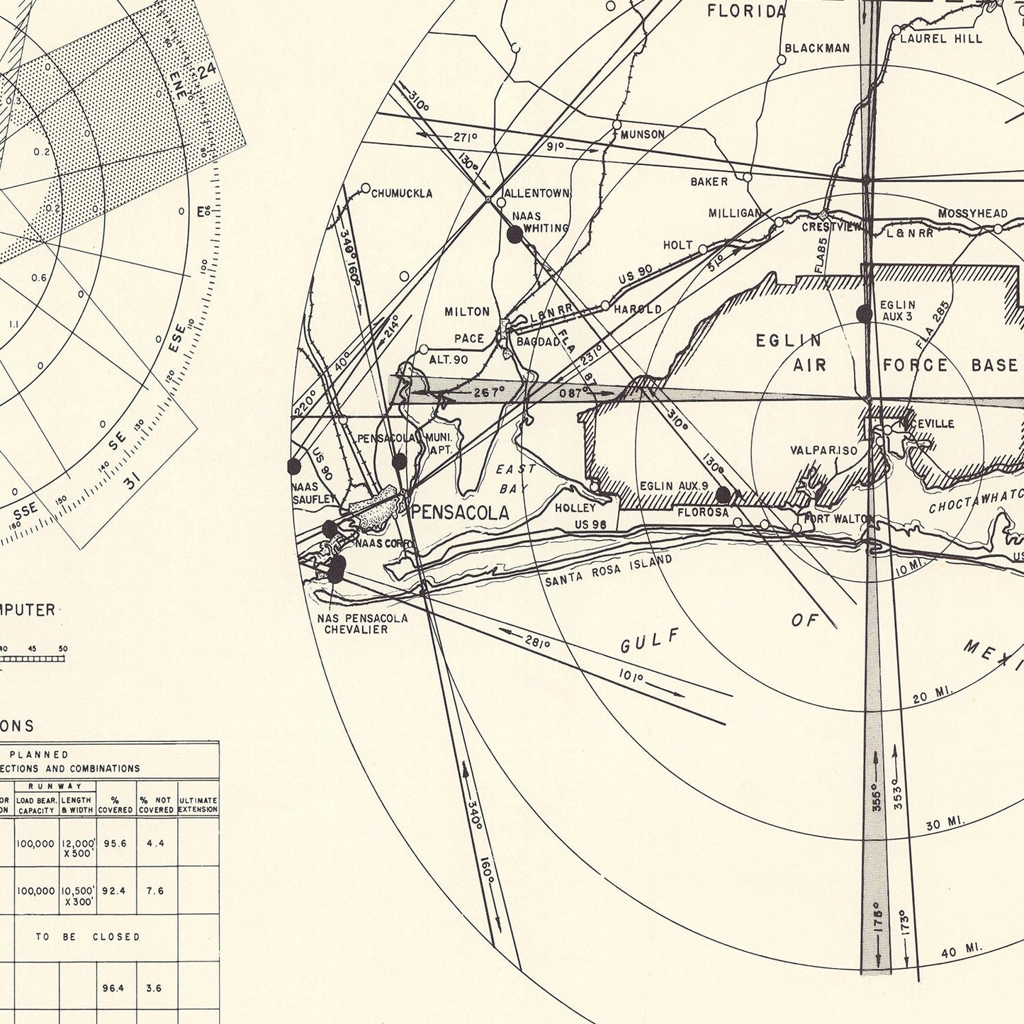 Vintage Map of Eglin Air Force Base Vicinity, Florida 1952