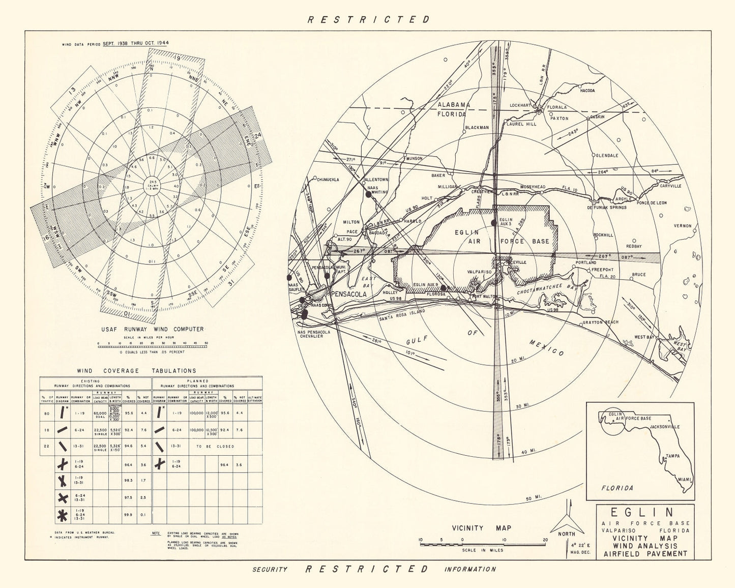 Vintage Map of Eglin Air Force Base Vicinity, Florida 1952