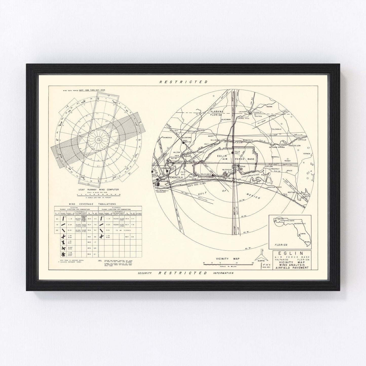 vintage map of Eglin Air Force Base vicinity, Florida, 1952