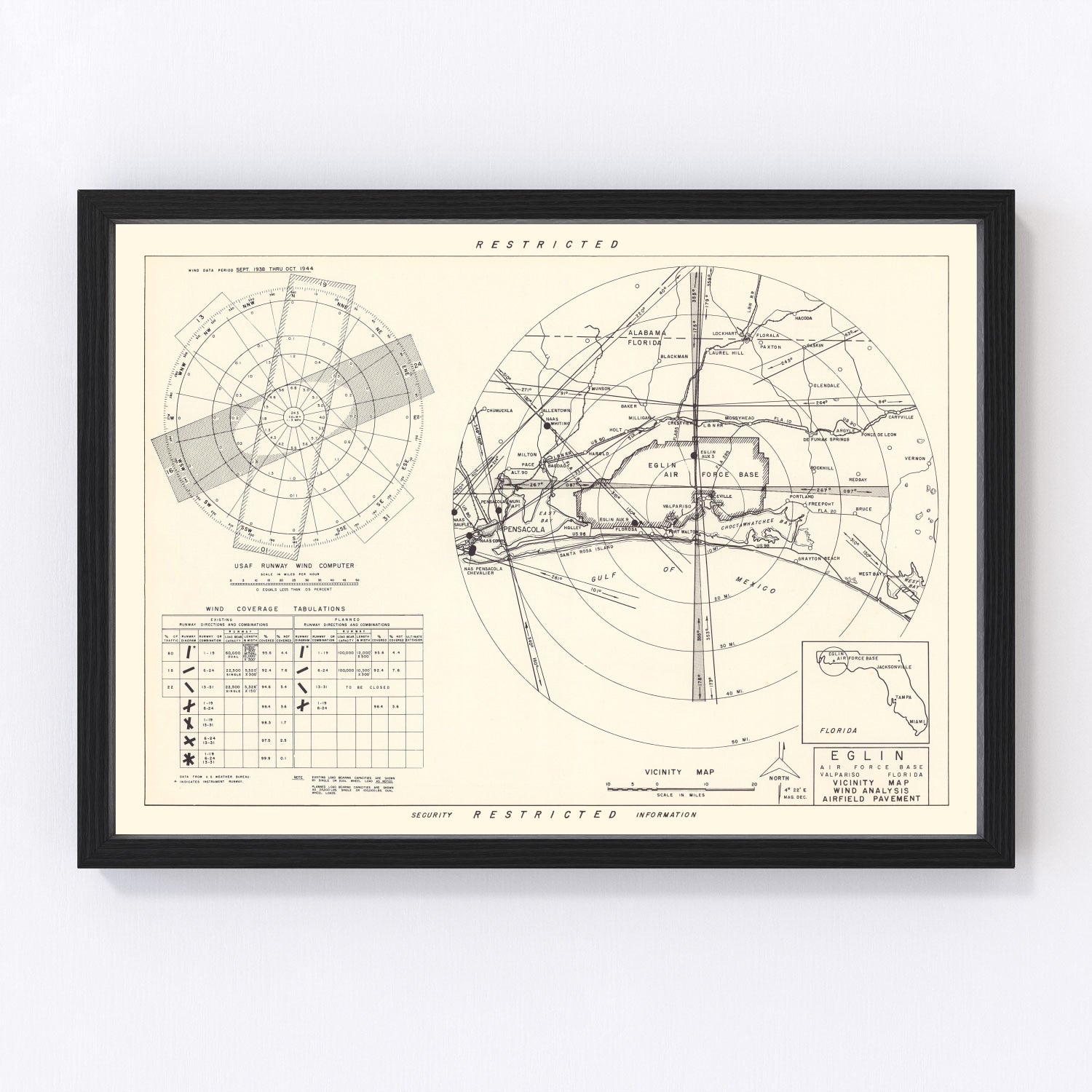 vintage map of Eglin Air Force Base vicinity, Florida, 1952