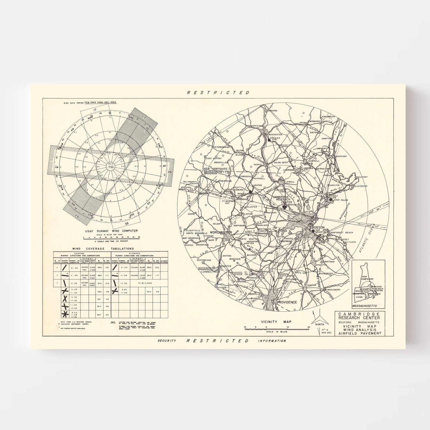 Vintage Map of Cambridge Research Center Vicinity, Massachusetts, 1952