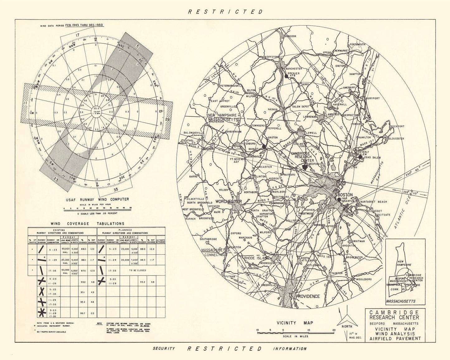 Vintage Map of Cambridge Research Center Vicinity, Massachusetts, 1952