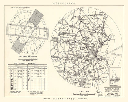 Vintage Map of Cambridge Research Center Vicinity, Massachusetts, 1952