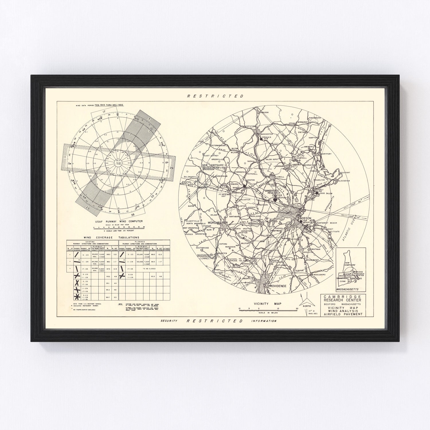 Vintage map of Cambridge Research Center vicinity, Massachusetts, 1952