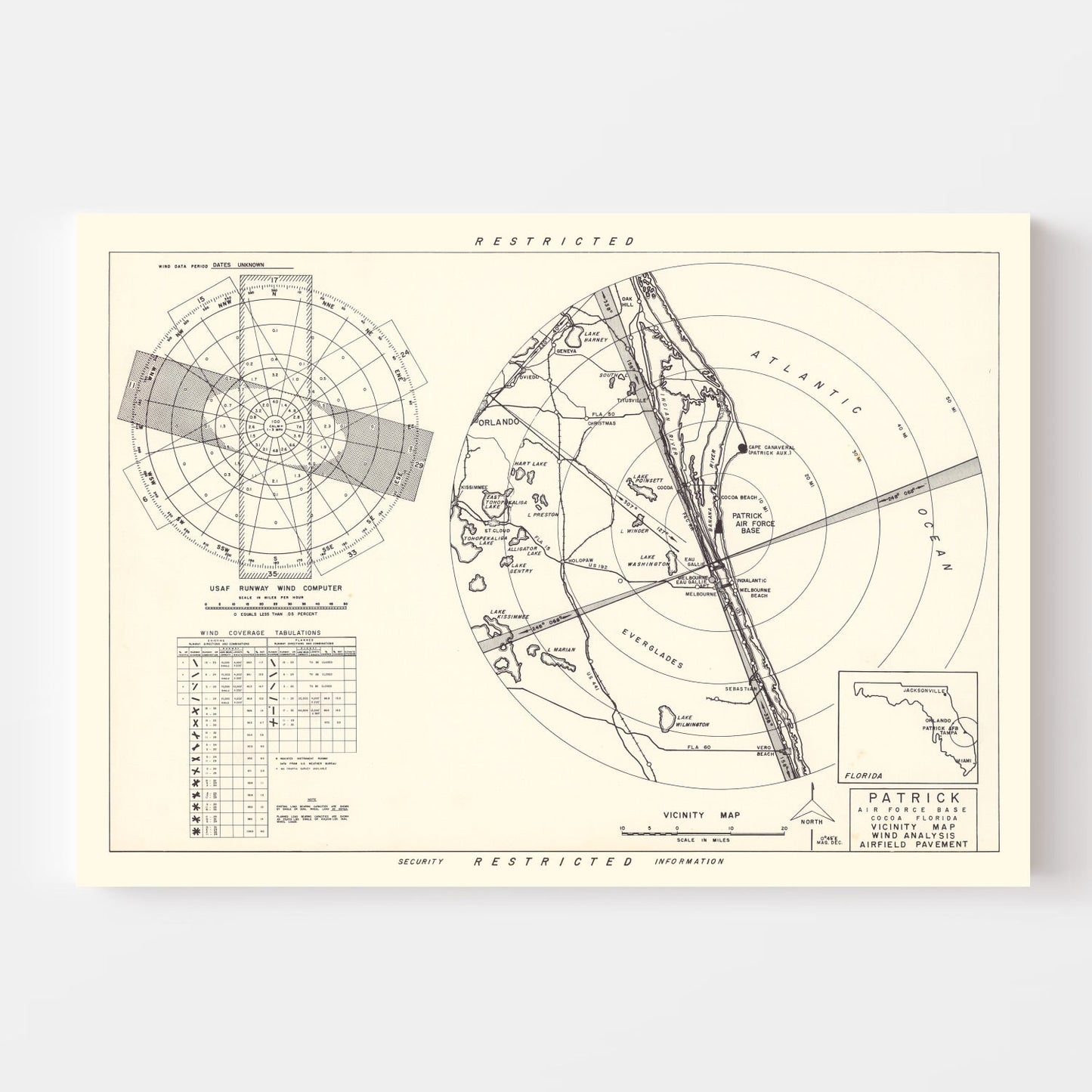 Vintage Map of Patrick Air Force Base Vicinity, Florida, 1952