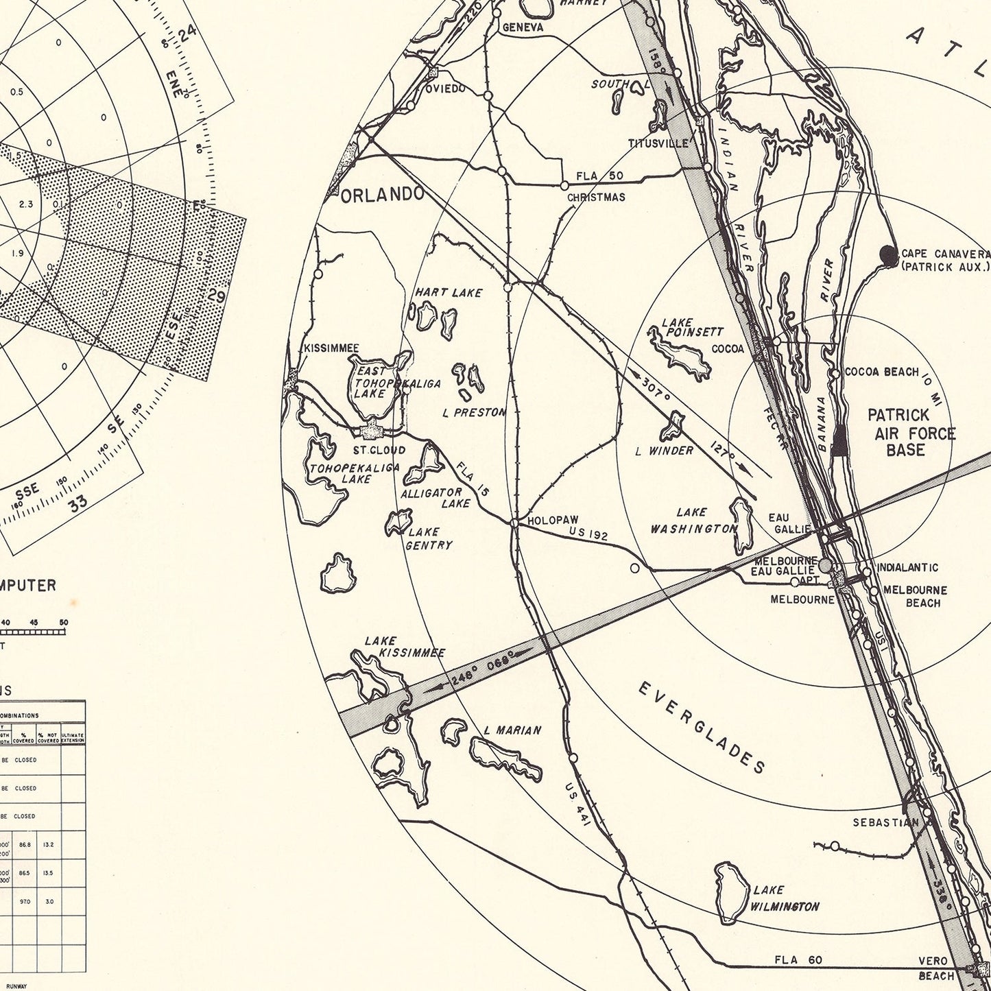 Vintage Map of Patrick Air Force Base Vicinity, Florida, 1952