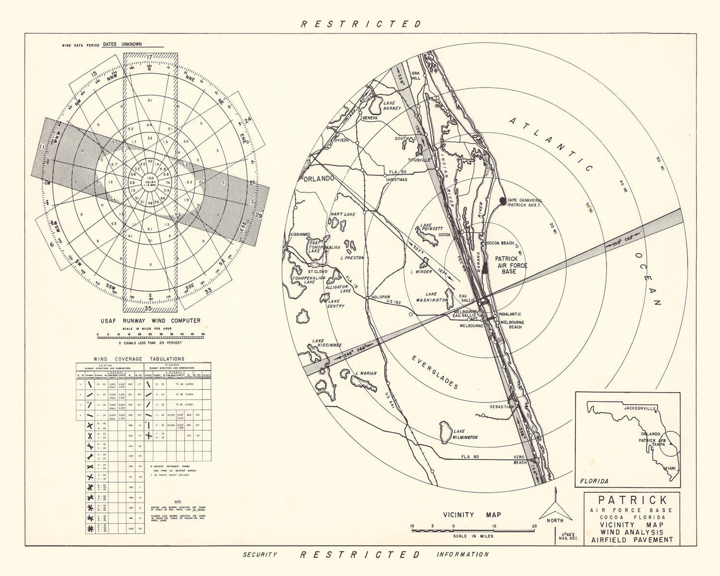 Vintage Map of Patrick Air Force Base Vicinity, Florida, 1952