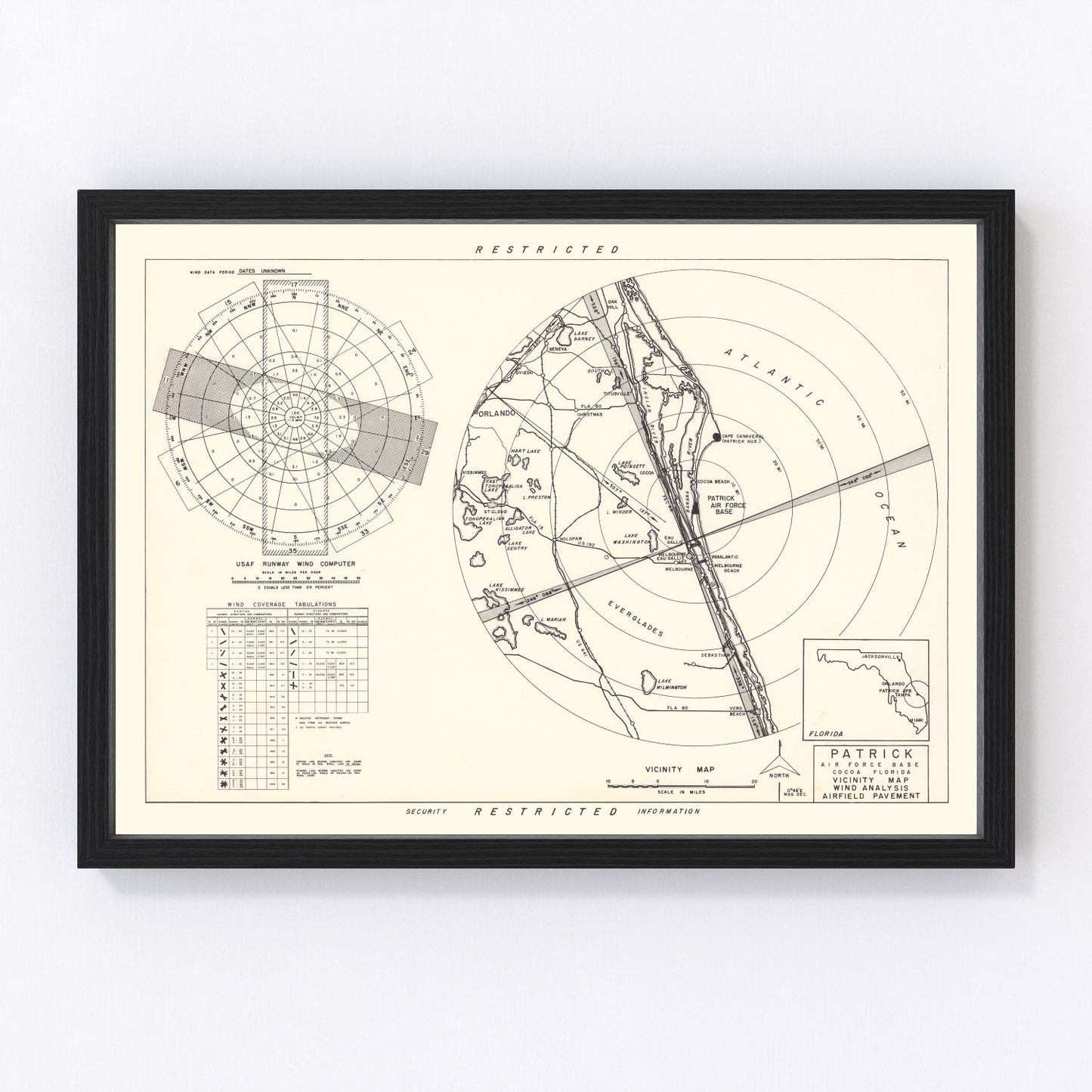 vintage map of Patrick Air Force Base vicinity, Cape Canaveral, Florida, 1952