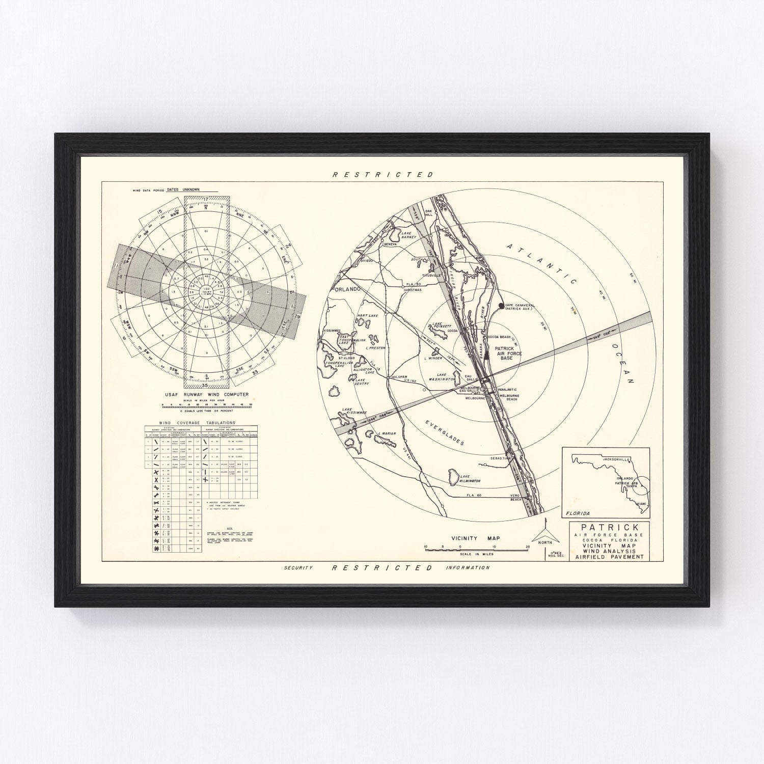 vintage map of Patrick Air Force Base vicinity, Cape Canaveral, Florida, 1952