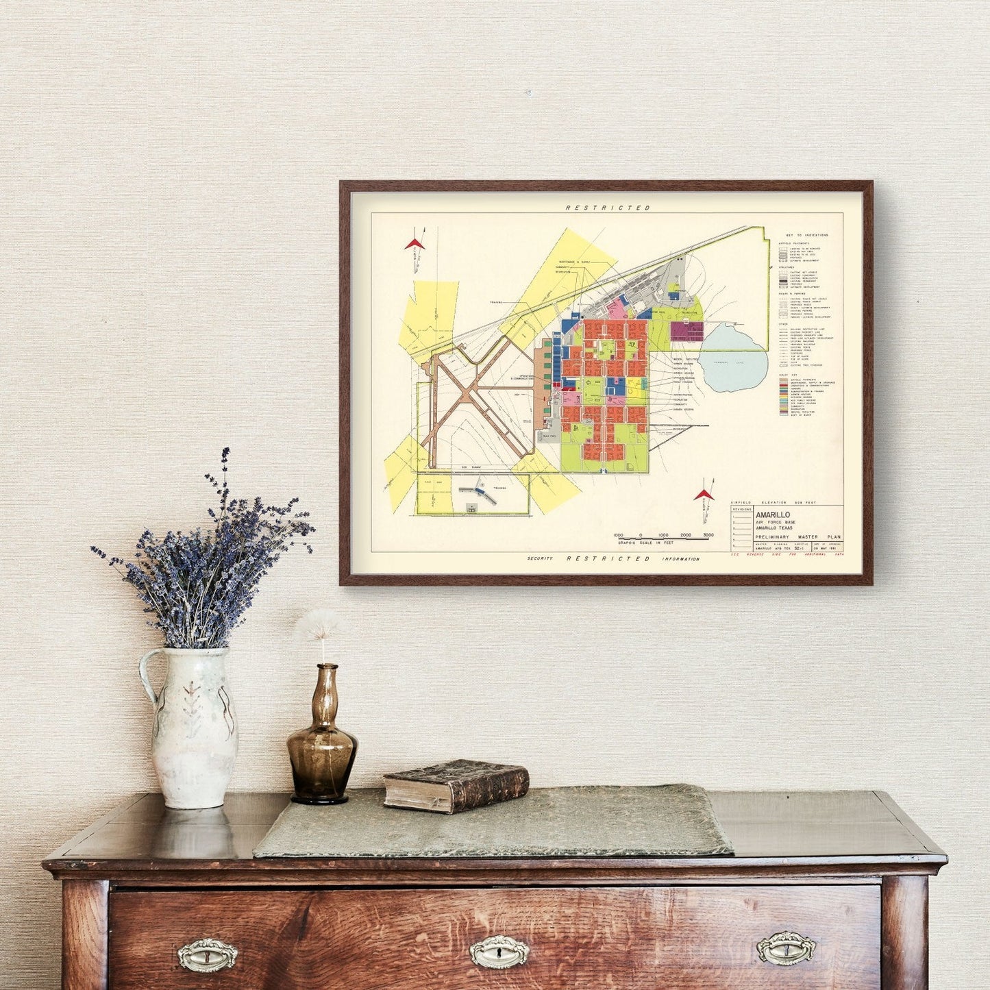 Vintage Amarillo Air Force Base, Texas Map, 1952