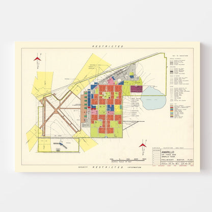 Vintage Amarillo Air Force Base, Texas Map, 1952
