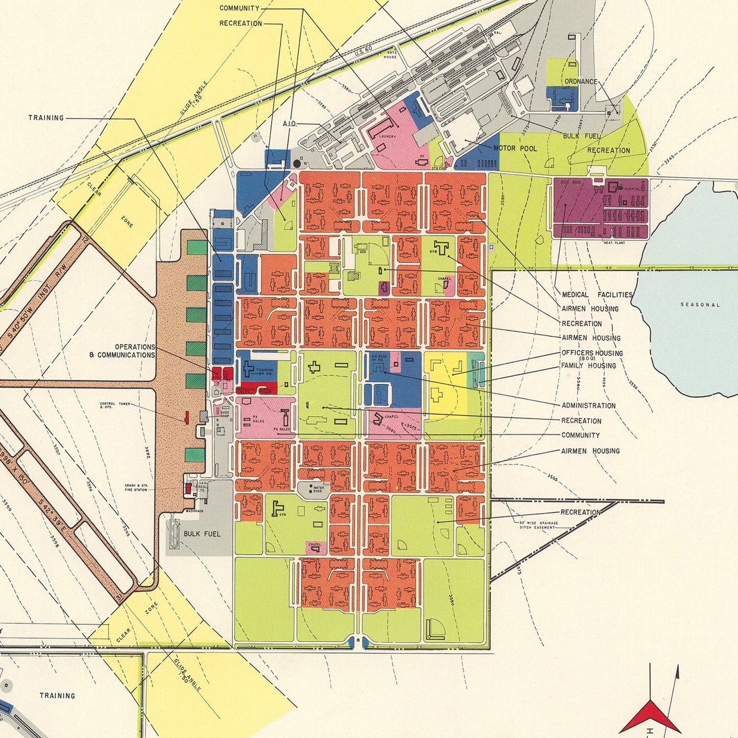 Vintage Amarillo Air Force Base, Texas Map, 1952