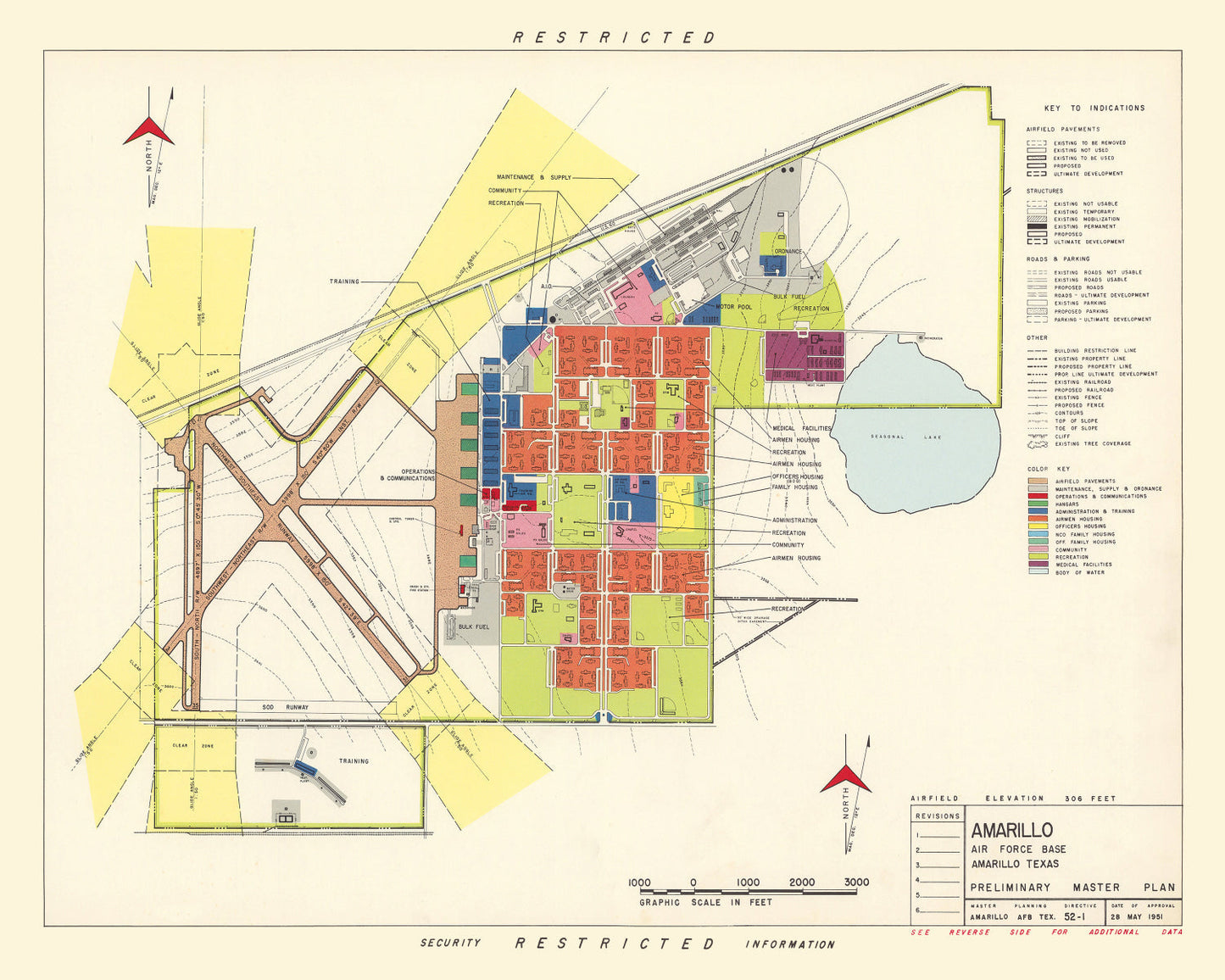 Vintage Amarillo Air Force Base, Texas Map, 1952