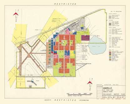Vintage Amarillo Air Force Base, Texas Map, 1952